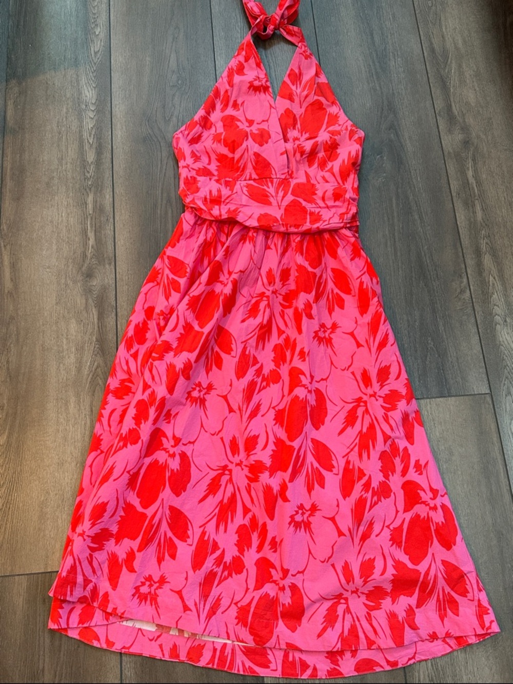 Boston Proper Pink & Red Floral Halter Midi Dress